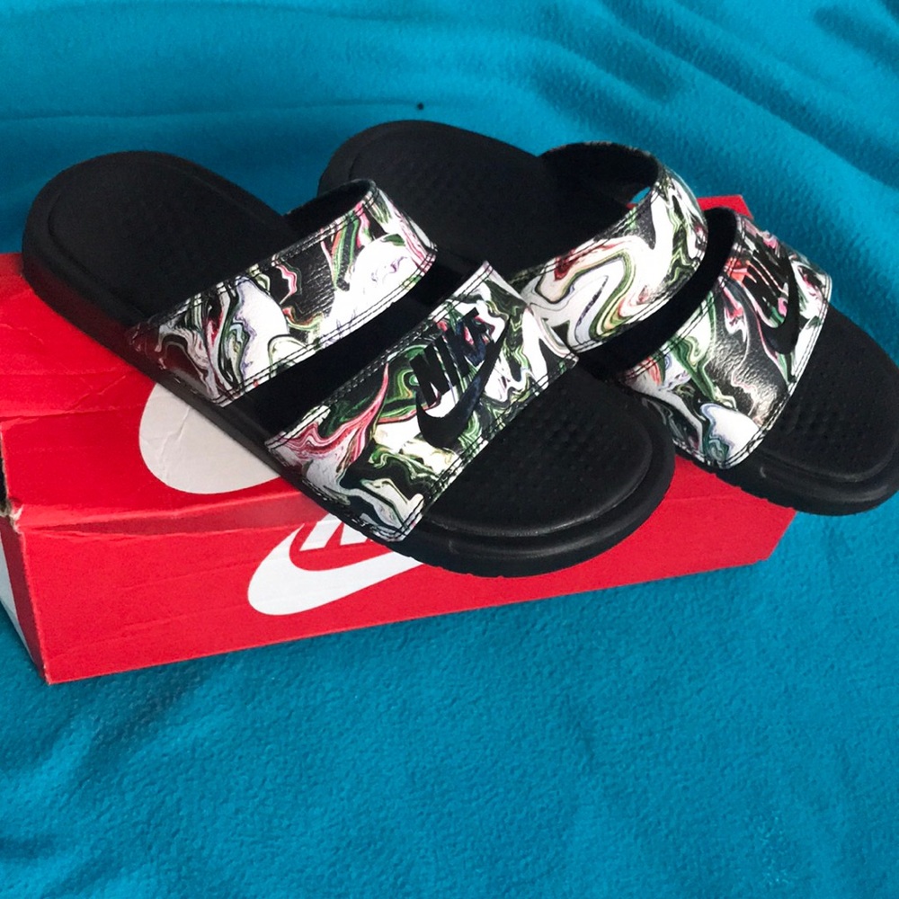 nike benassi duo ultra slides - black marble